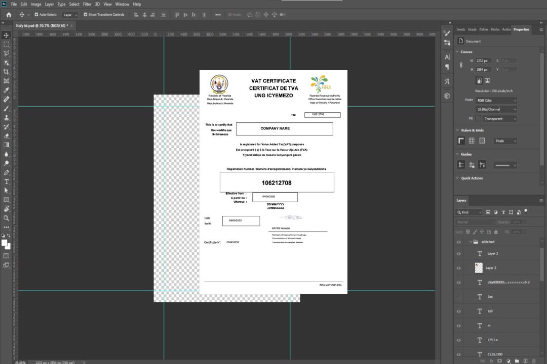 Modèle Word et PDF de certificat de TVA du Rwanda template Modèle Word et PDF de certificat de TVA du Rwanda template